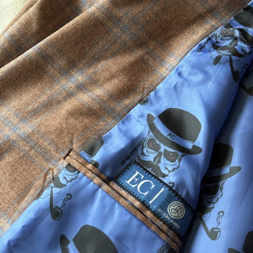 Immaculate Bespoke Tom James Plaid Modern Skull Jacket 48R